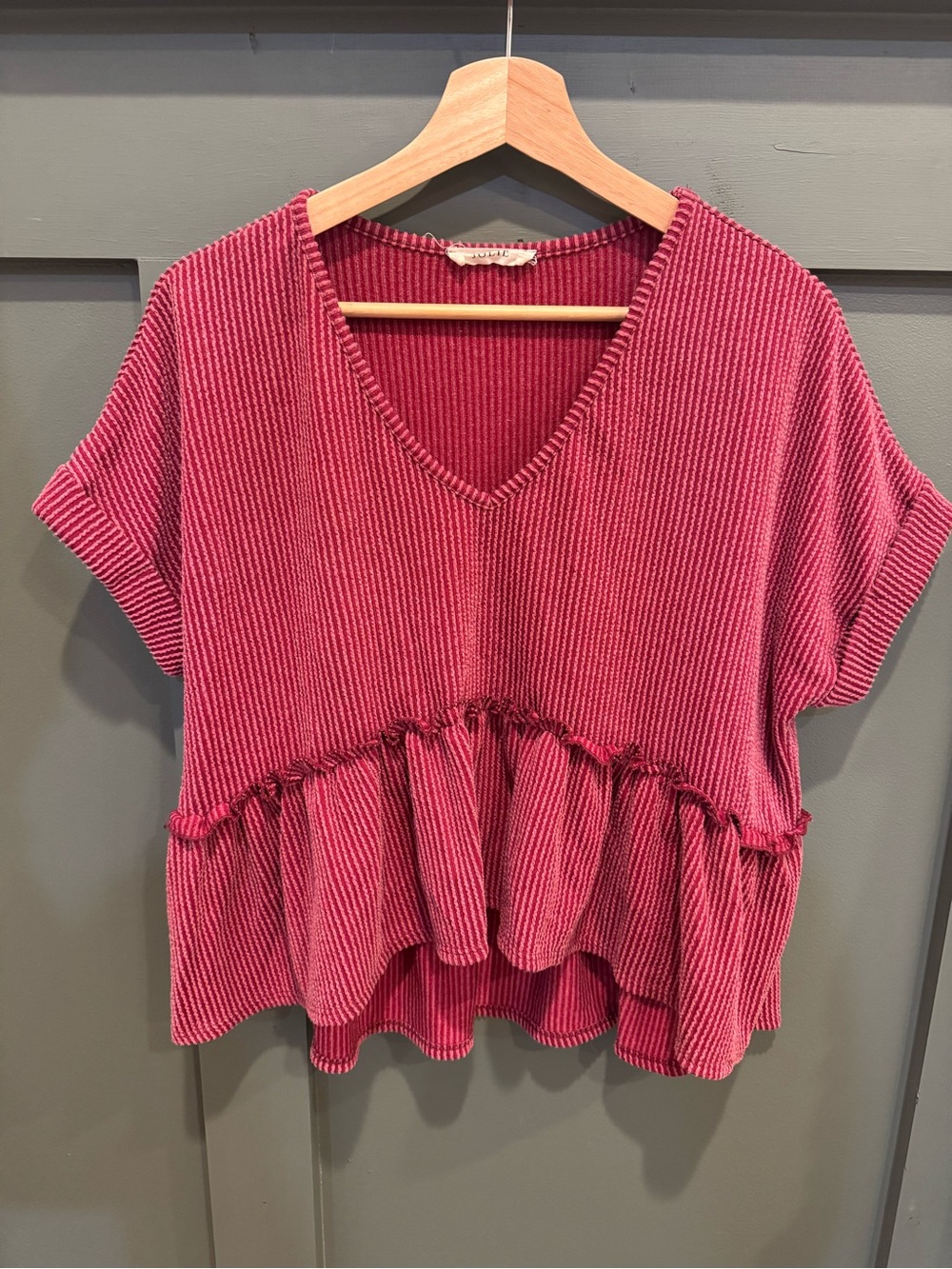 Jolie Raspberry Pink V-Neck Ruffled Peplum Tunic
